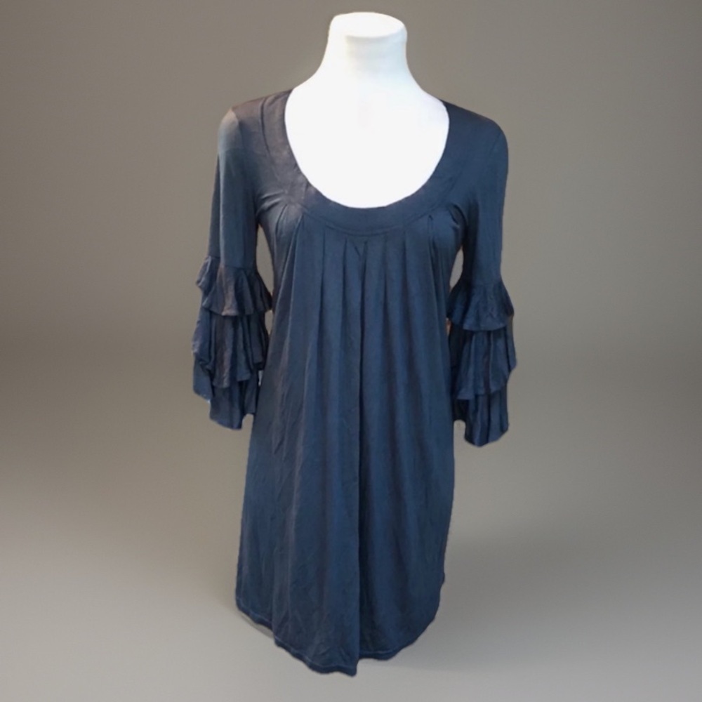 BoHo CHIC S Dark Blue Designer ESLEY Soft Ruffle Tier Mini Dress